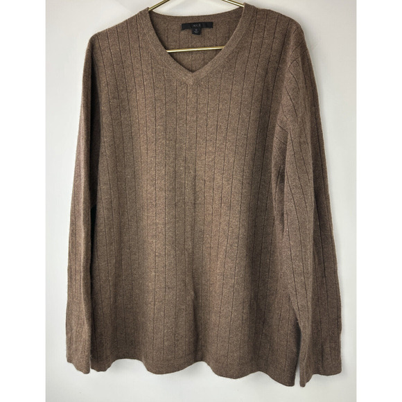 Apt. 9 Cashmere V-Neck Ribbed Sweater Brown Long Sleeve Pullover Men's Size XL - Picture 11 of 12